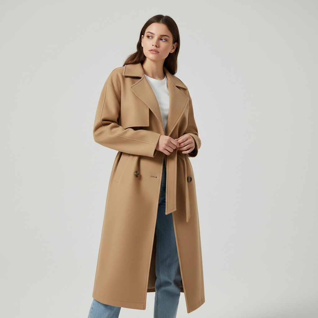 Lapel Double-Breasted Trench Coat-Vyana Collective
