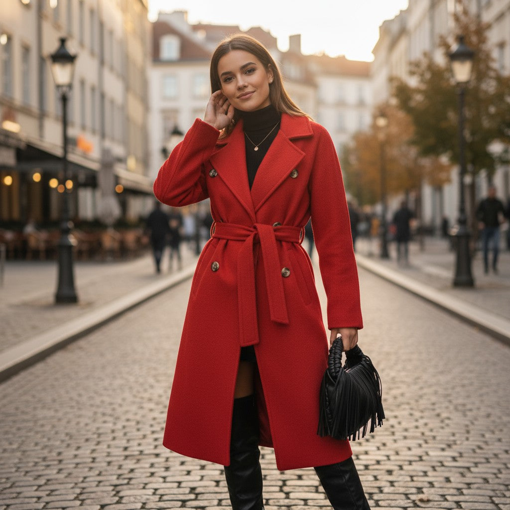 Lapel Double-Breasted Trench Coat-Vyana Collective