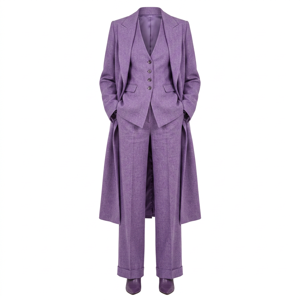 Lavender Longline Blazer, Vest and Wide Leg Pants Three Piece Suit for Weddings and Statement Occasion Style Women-Vyana Collective