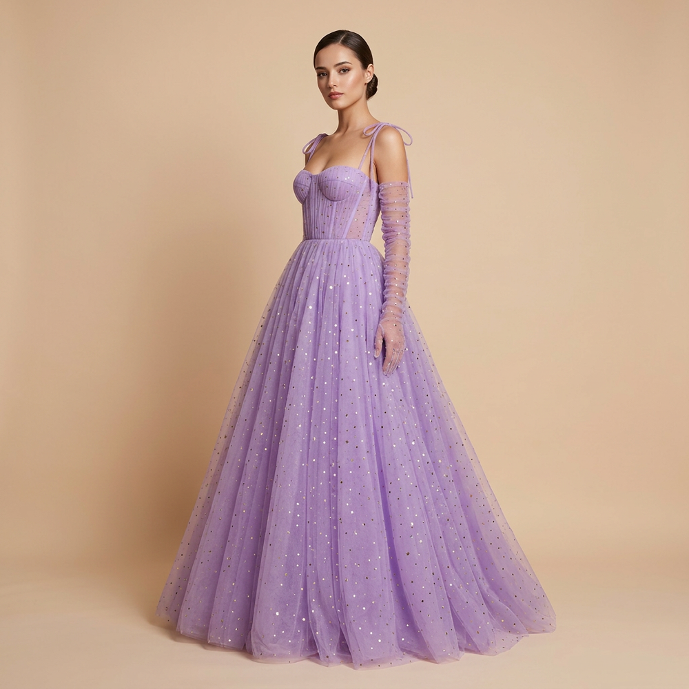 Lavender Sparkle Tulle Halter Cape Gown-Vyana Collective
