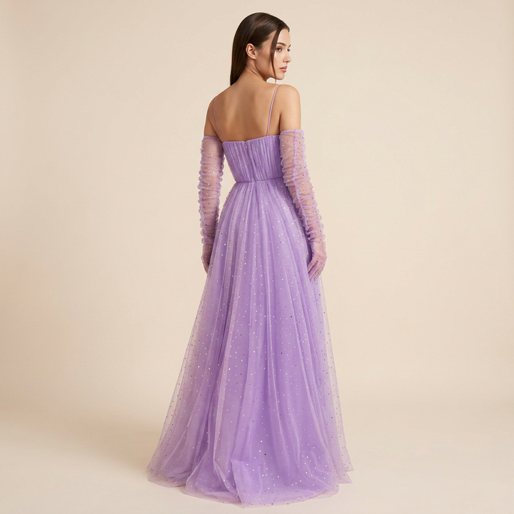 Lavender Sparkle Tulle Halter Cape Gown-Vyana Collective