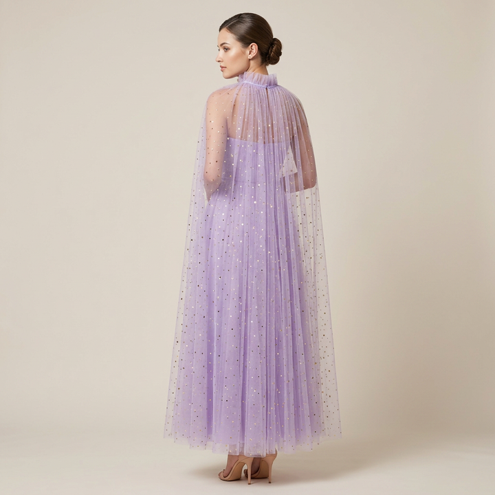 Lavender Sparkle Tulle Halter Cape Gown | Vyana Collective-Vyana Collective