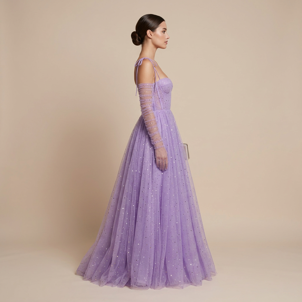 Lavender Sparkle Tulle Halter Cape Gown | Vyana Collective-Vyana Collective