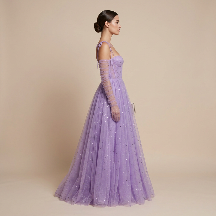 Lavender Sparkle Tulle Halter Cape Gown | Vyana Collective-Vyana Collective