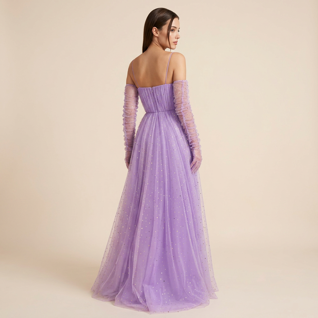 Lavender Sparkle Tulle Halter Cape Gown | Vyana Collective-Vyana Collective