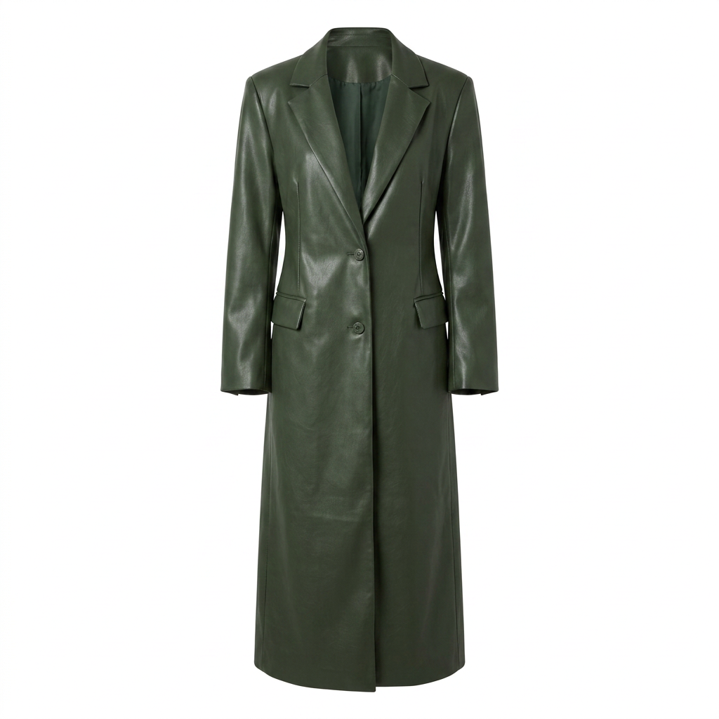 Leather Maxi Trench Coat with Shoulder Pads-Vyana Collective