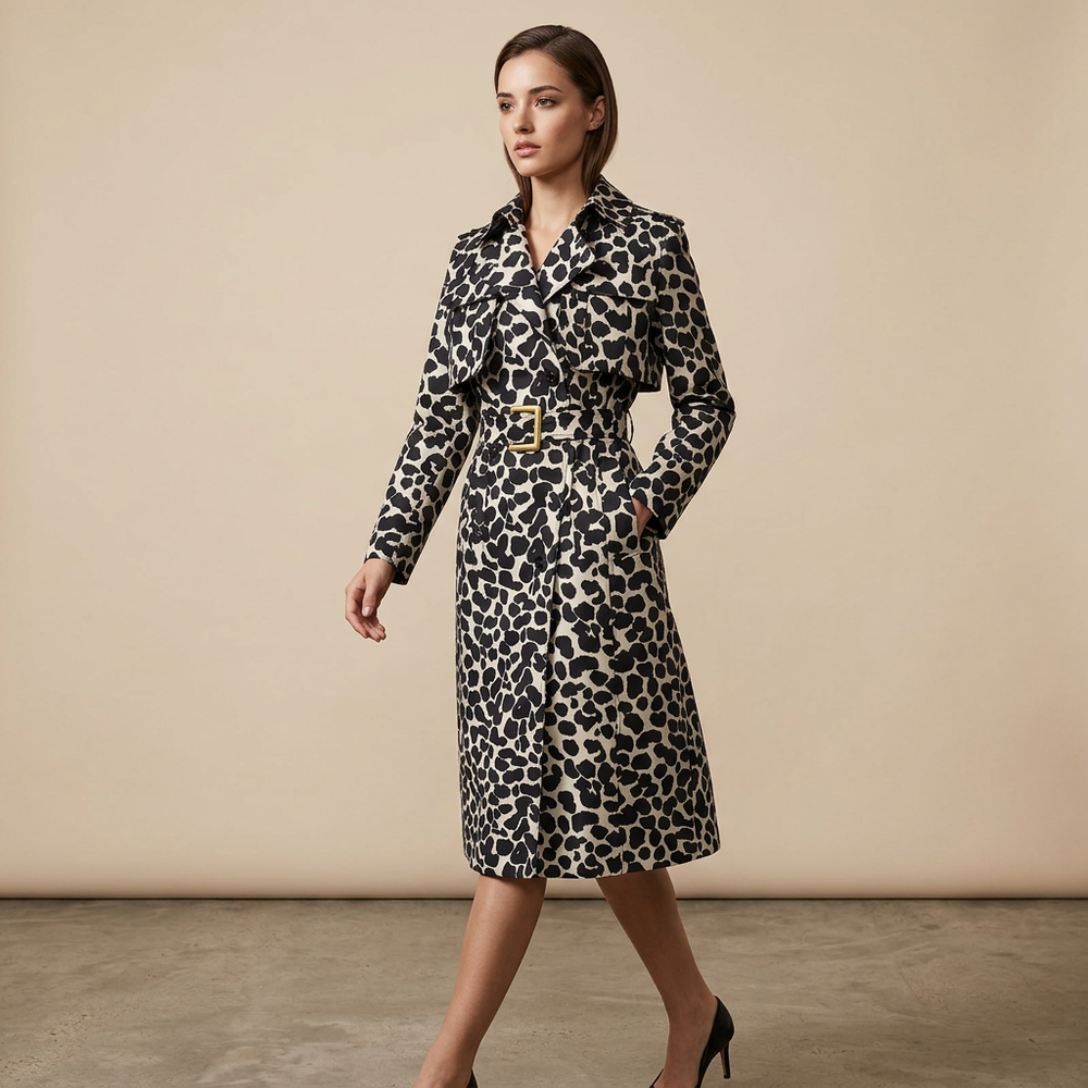Leopard Print Belted Trench Coat for Statement Street Style Women-Vyana Collective