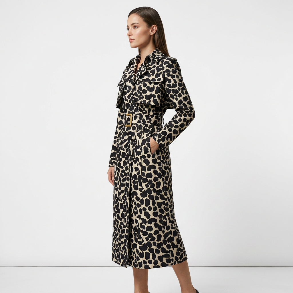 Leopard Print Belted Trench Coat for Statement Street Style Women-Vyana Collective