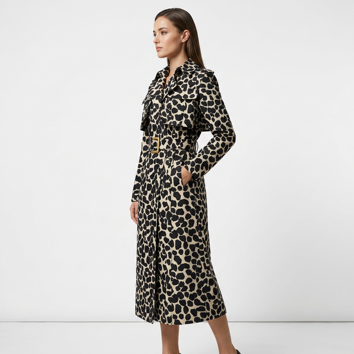 Leopard Print Belted Trench Coat for Statement Street Style Women-Vyana Collective