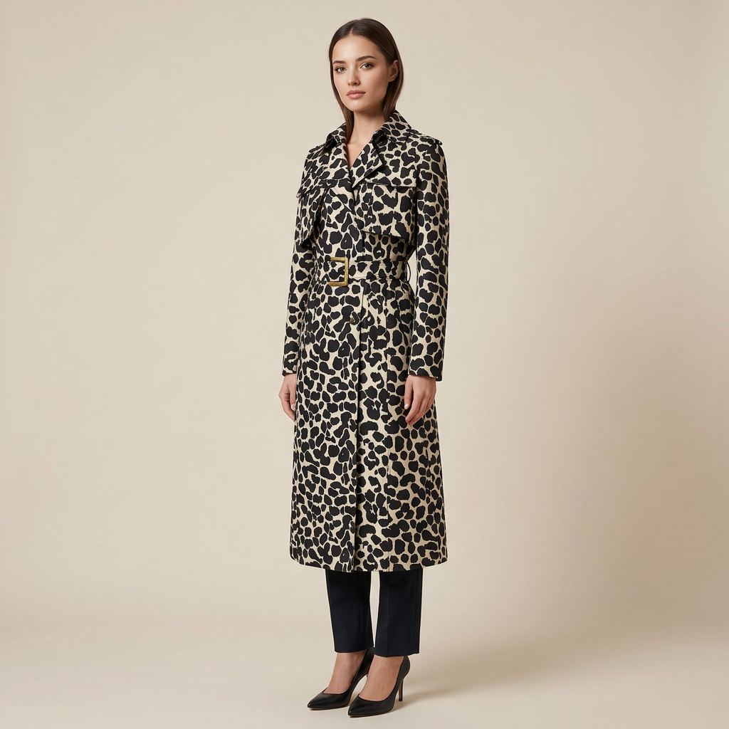 Leopard Print Belted Trench Coat for Statement Street Style Women-Vyana Collective