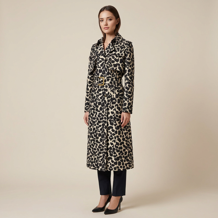 Leopard Print Belted Trench Coat for Statement Street Style Women-Vyana Collective