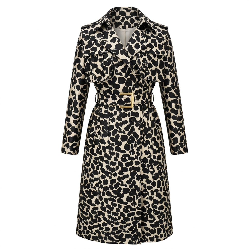 Leopard Print Belted Trench Coat for Statement Street Style Women-Vyana Collective