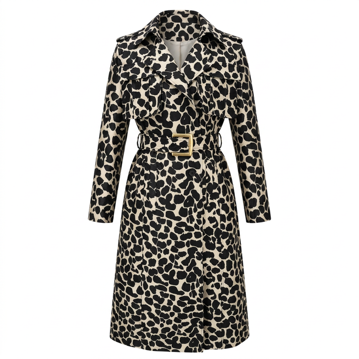 Leopard Print Belted Trench Coat for Statement Street Style Women-Vyana Collective