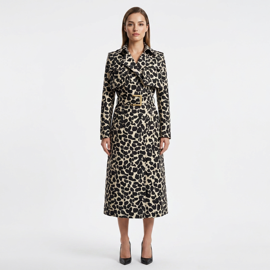 Leopard Print Belted Trench Coat for Statement Street Style Women-Vyana Collective