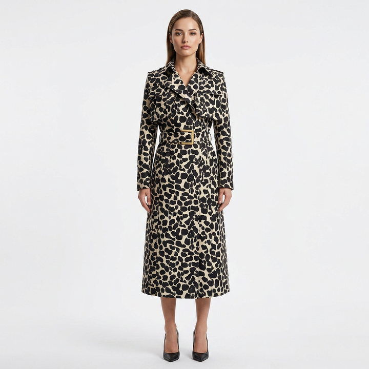 Leopard Print Belted Trench Coat for Statement Street Style Women-Vyana Collective