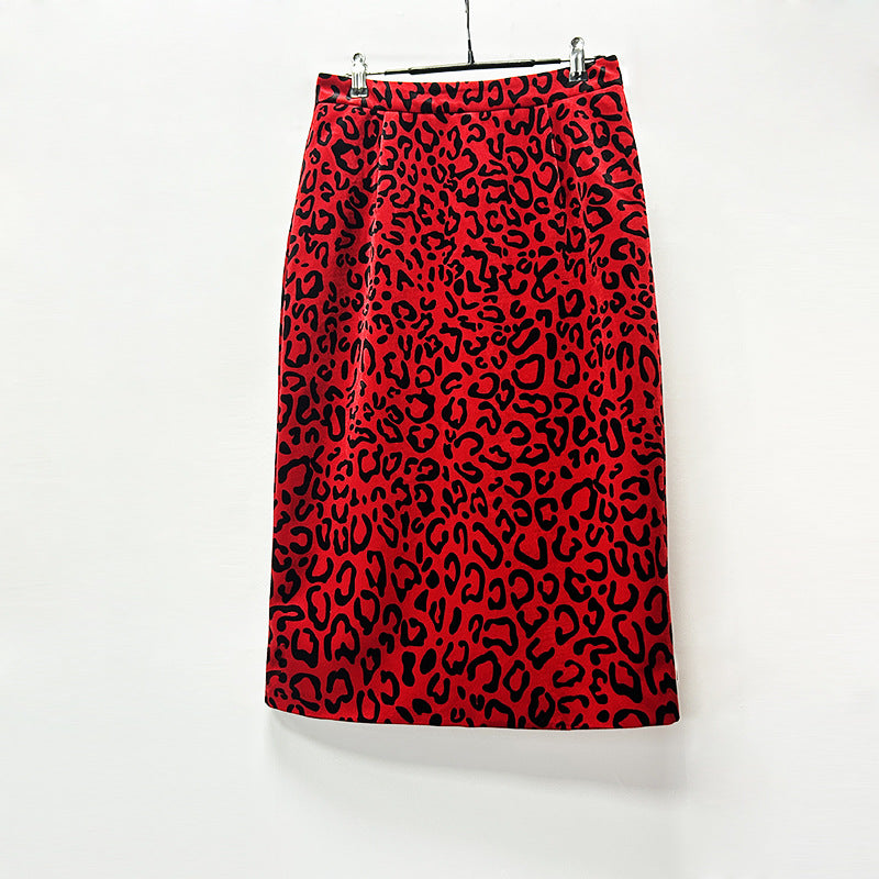 Leopard Print Double Breasted Blazer and Midi Pencil Skirt Set for Statement Office Style Women-Vyana Collective