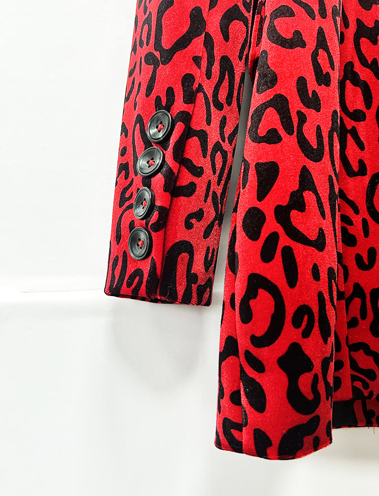 Leopard Print Double Breasted Blazer and Midi Pencil Skirt Set for Statement Office Style Women-Vyana Collective
