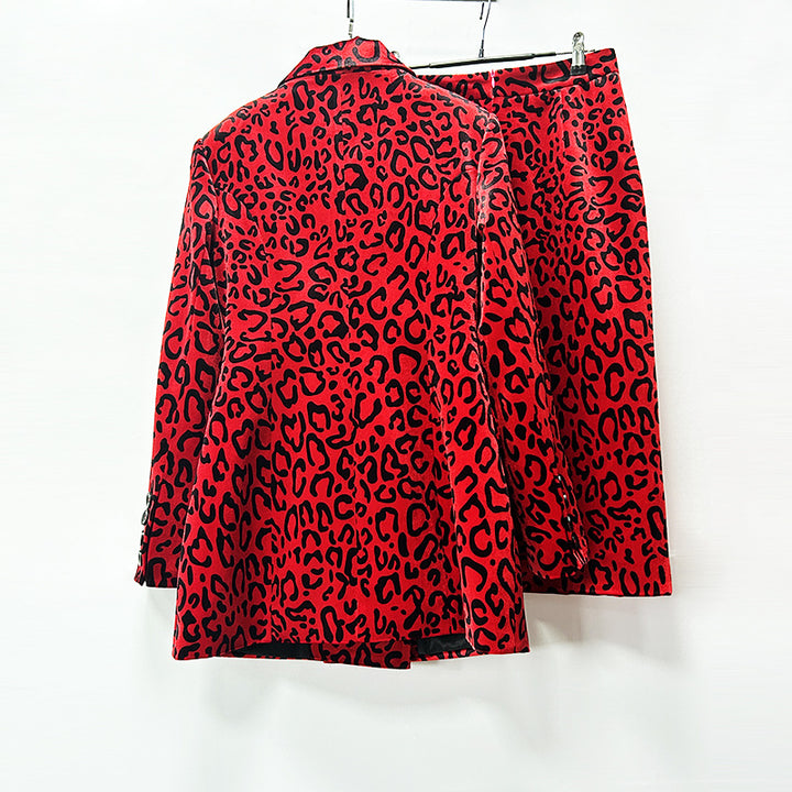 Leopard Print Double Breasted Blazer and Midi Pencil Skirt Set for Statement Office Style Women-Vyana Collective