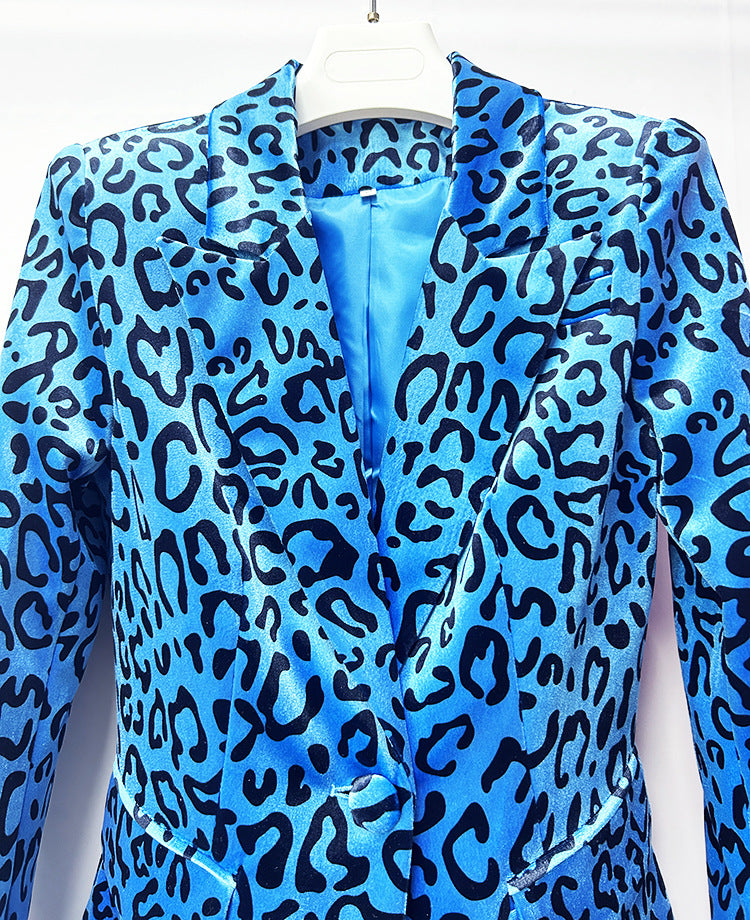 Leopard Print One-Button Blazer and Flared Pants Set for Friday Night Vibes Women-Vyana Collective
