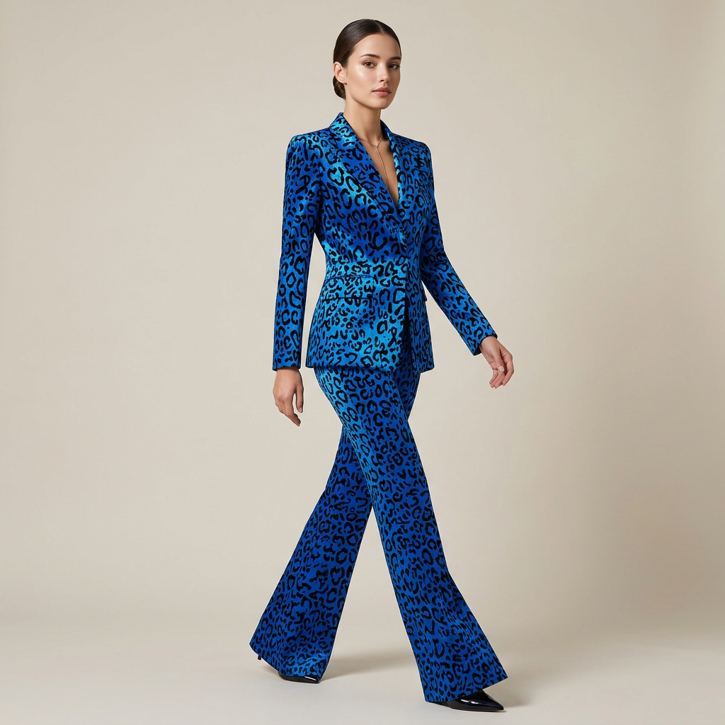 Leopard Print One-Button Blazer and Flared Pants Set for Friday Night Vibes Women-Vyana Collective