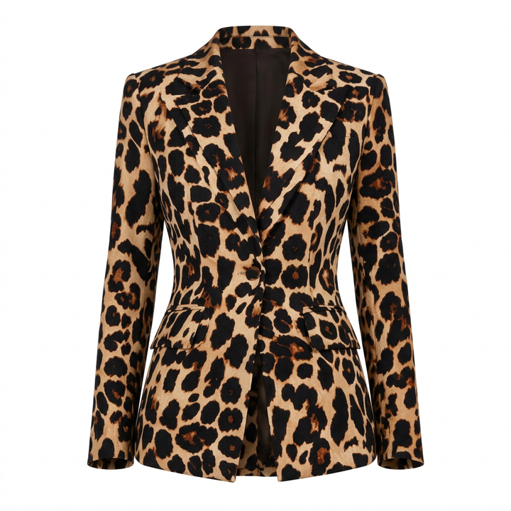 Leopard Print One-Button Blazer and Flared Pants Set for Friday Night Vibes Women-Vyana Collective
