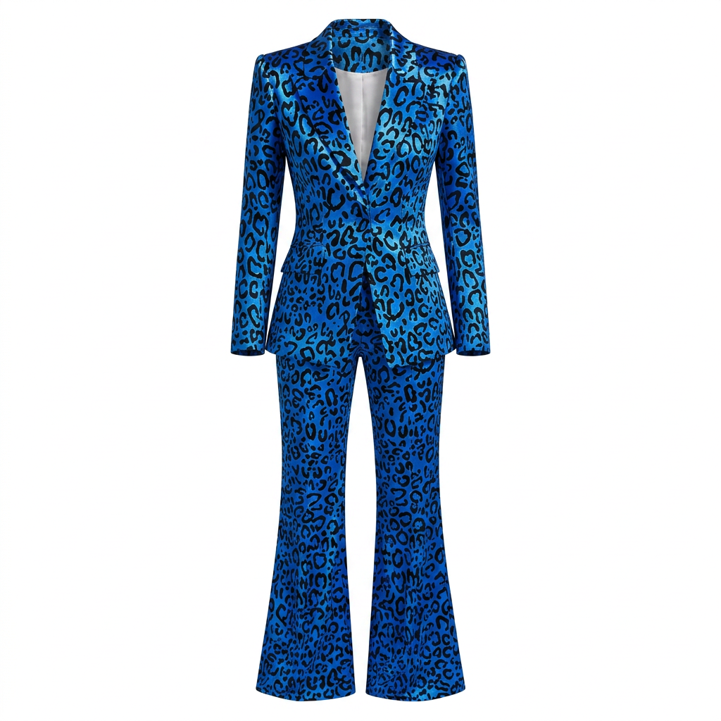 Leopard Print One-Button Blazer and Flared Pants Set for Friday Night Vibes Women-Vyana Collective
