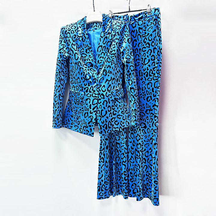 Leopard Print One-Button Blazer and Flared Pants Set for Friday Night Vibes Women-Vyana Collective