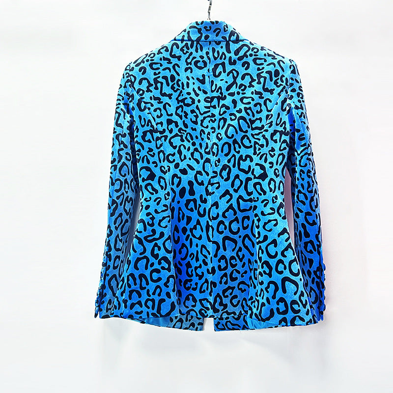 Leopard Print One-Button Blazer and Flared Pants Set for Friday Night Vibes Women-Vyana Collective