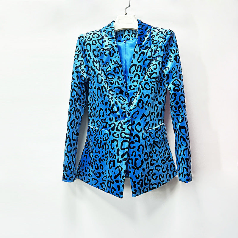 Leopard Print One-Button Blazer and Flared Pants Set for Friday Night Vibes Women-Vyana Collective
