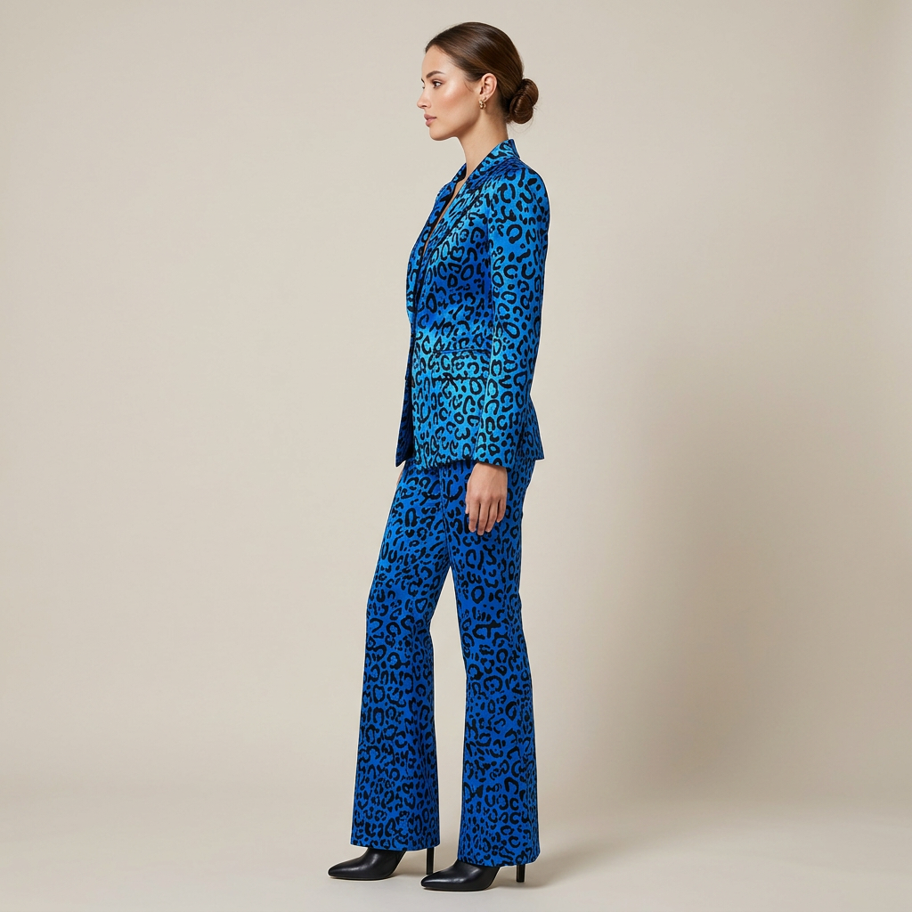 Leopard Print One-Button Blazer and Flared Pants Set for Friday Night Vibes Women-Vyana Collective