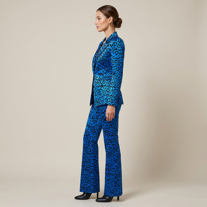 Leopard Print One-Button Blazer and Flared Pants Set for Friday Night Vibes Women-Vyana Collective