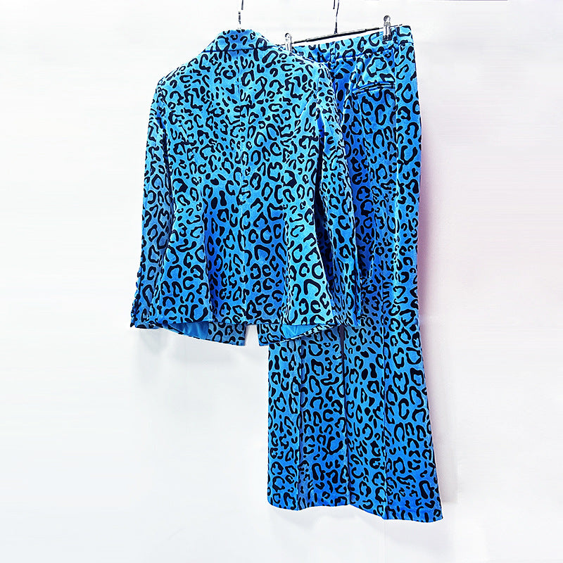 Leopard Print One-Button Blazer and Flared Pants Set for Friday Night Vibes Women-Vyana Collective