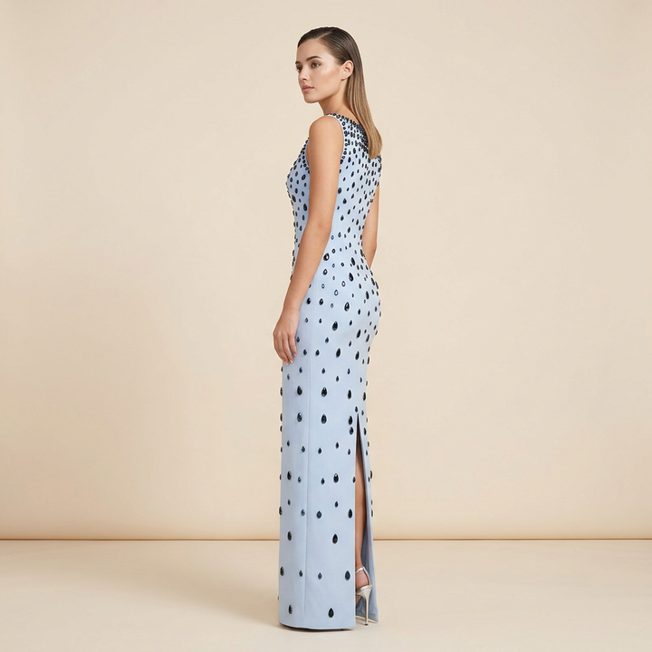 Light Blue Rhinestone Embellished Sleeveless Maxi Dress for Friday Night Vibes Women-Vyana Collective