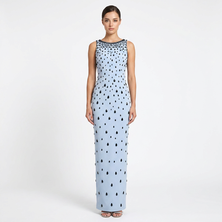 Light Blue Rhinestone Embellished Sleeveless Maxi Dress for Friday Night Vibes Women-Vyana Collective