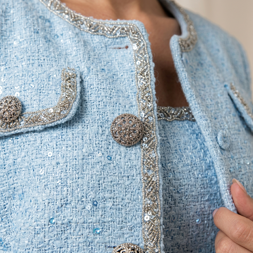 Light Blue Tweed Jacket &amp; Sleeveless Mini Dress Two-Piece Set-Vyana Collective