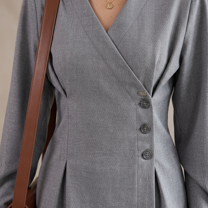 Light Gray Asymmetrical Top and Wide Leg Pants Set-Vyana Collective