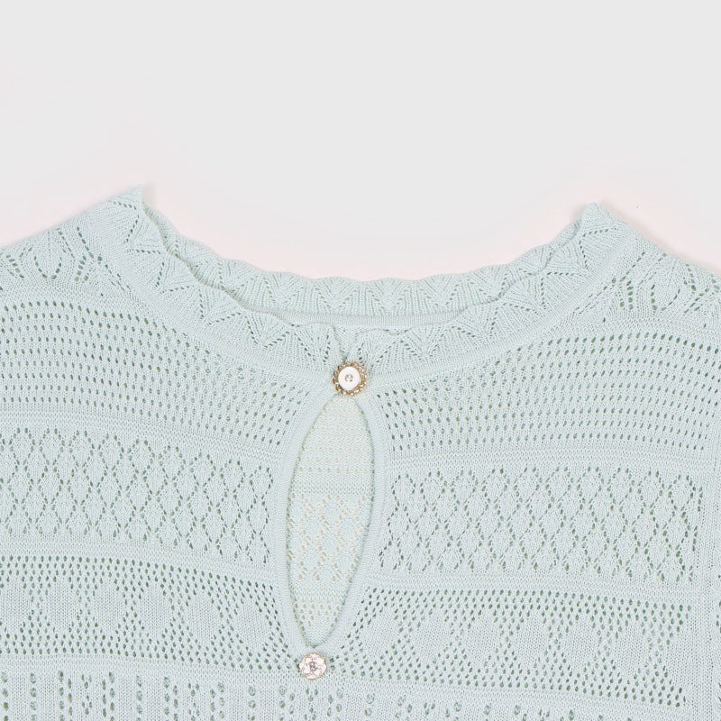Light Green Pointelle Knit Midi Dress-Vyana Collective