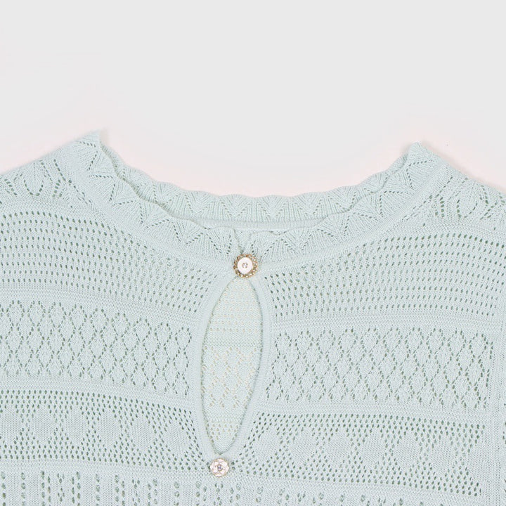 Light Green Pointelle Knit Midi Dress-Vyana Collective