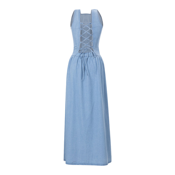 Light Wash Denim Maxi Dress for Casual Daily Wear-Vyana Collective