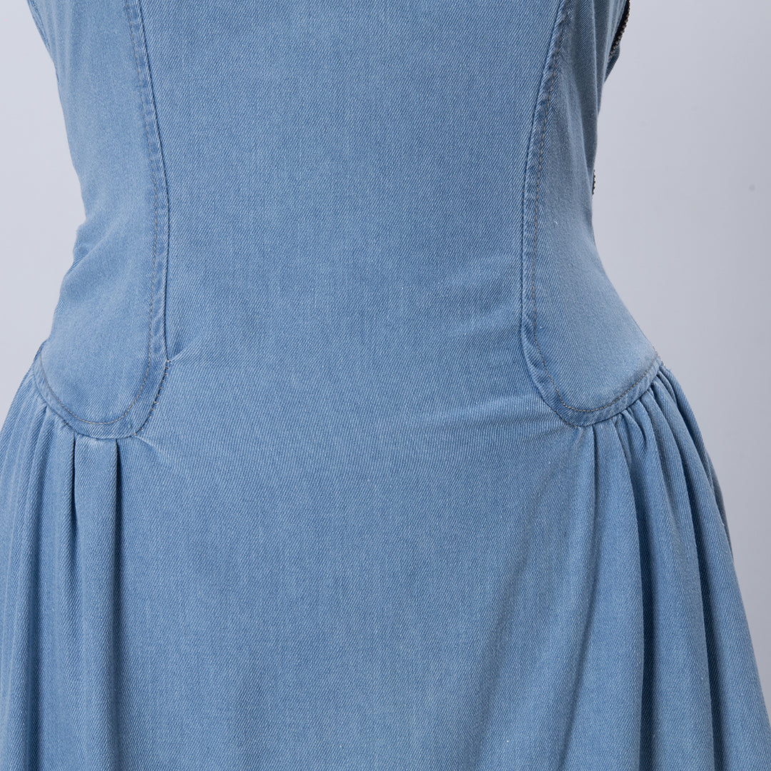 Light Wash Denim Maxi Dress for Casual Daily Wear-Vyana Collective