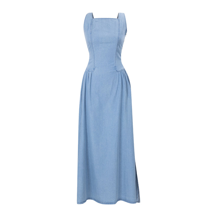 Light Wash Denim Maxi Dress for Casual Daily Wear-Vyana Collective