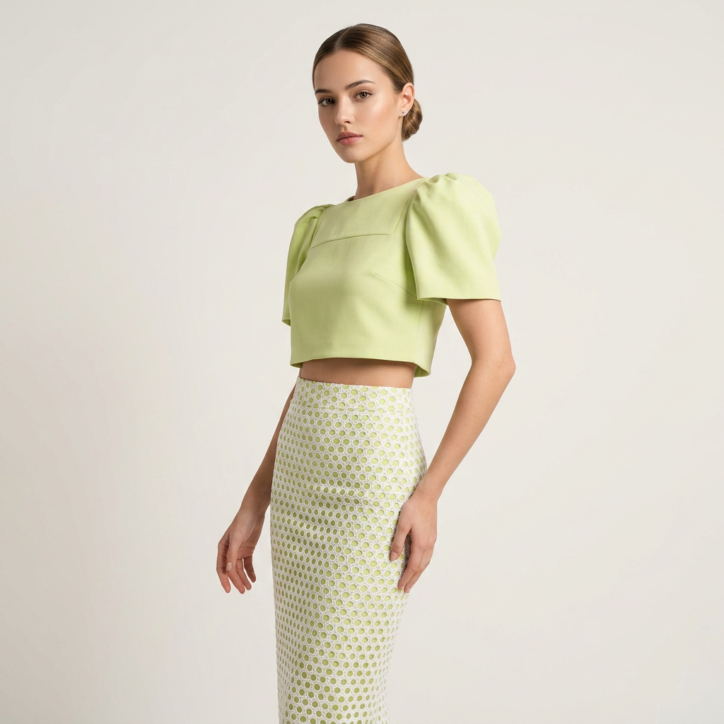Lime Puff Sleeve Top & Lace Maxi Skirt Set-Vyana Collective