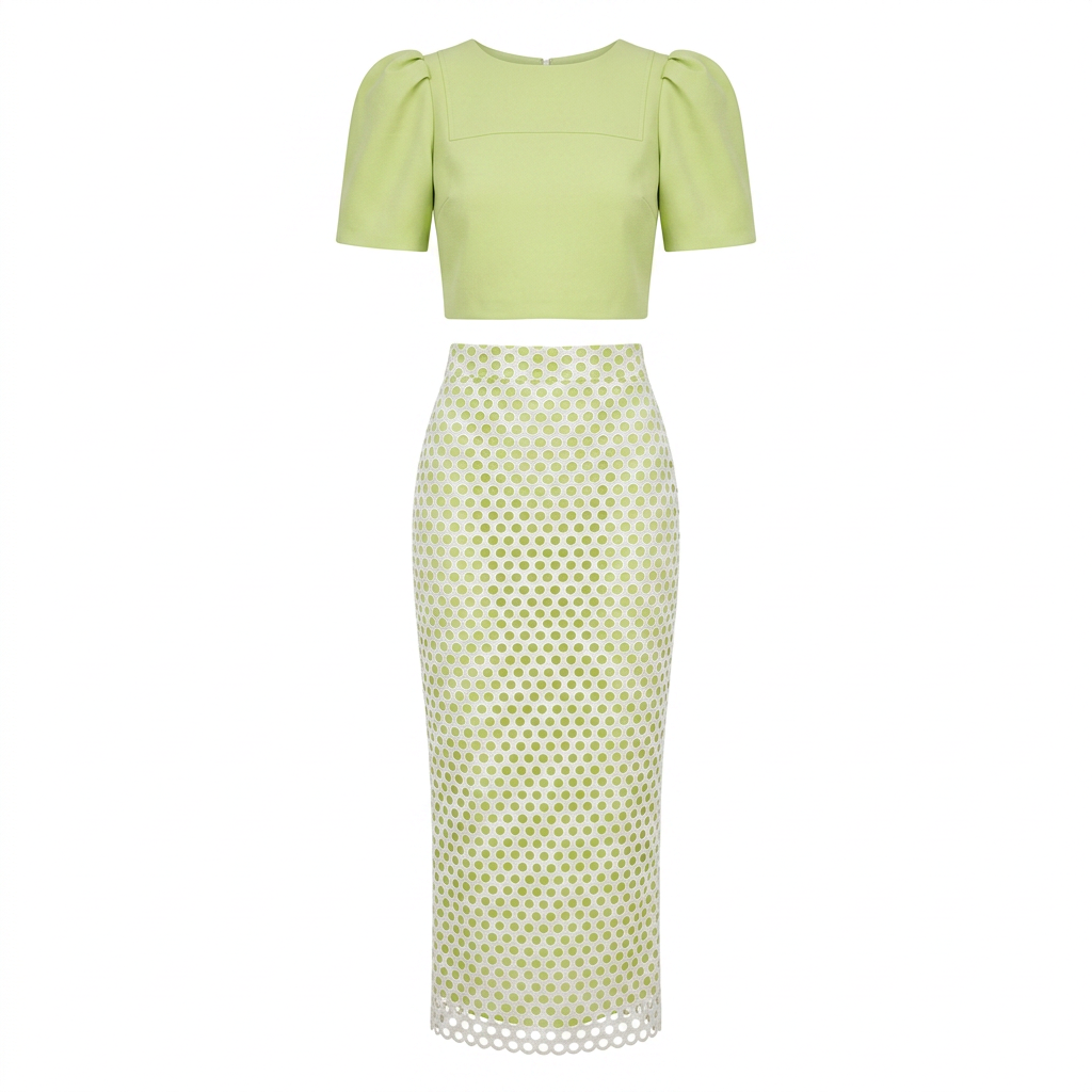 Lime Puff Sleeve Top & Lace Maxi Skirt Set-Vyana Collective
