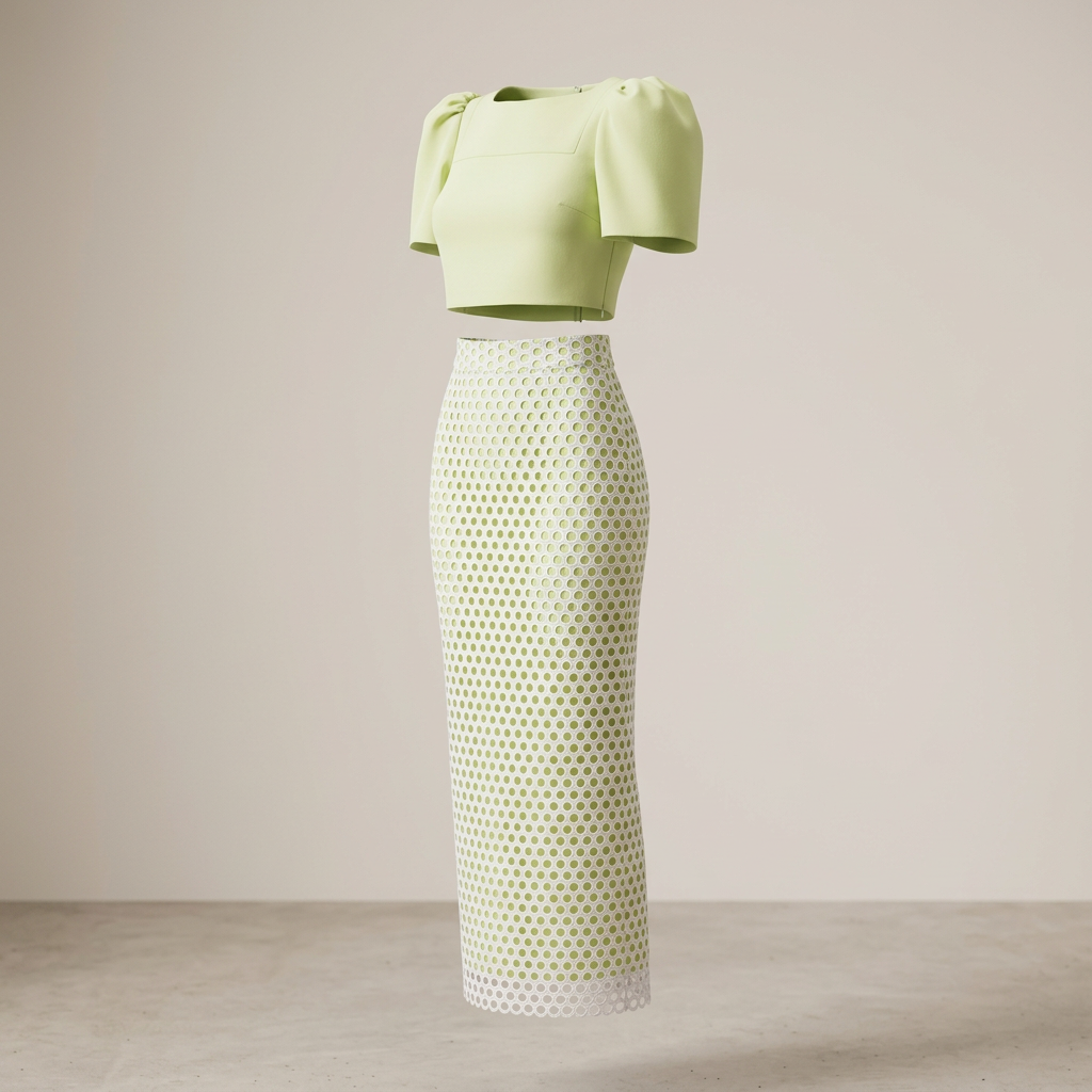 Lime Puff Sleeve Top & Lace Maxi Skirt Set-Vyana Collective