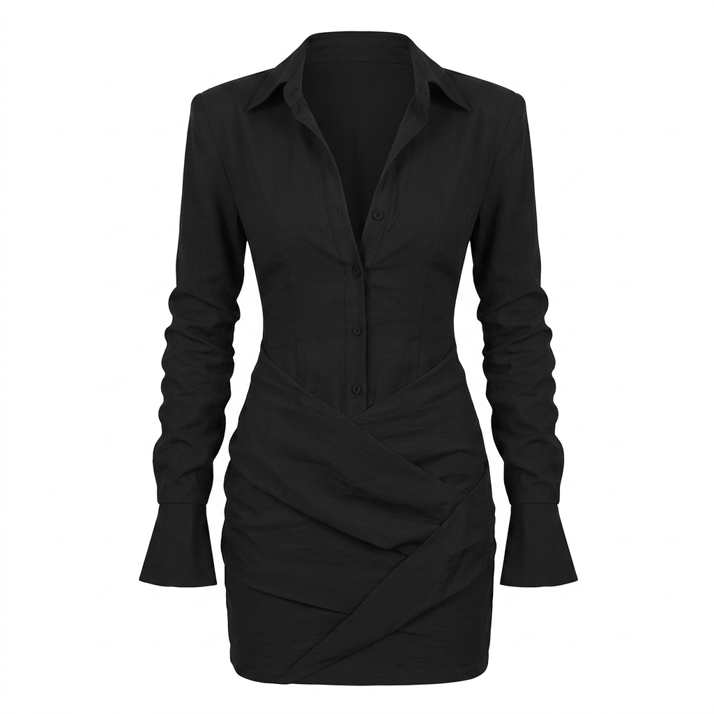 Long Sleeve Shirt Mini Dress for Friday Night Vibes and Modern Elegance Women-Vyana Collective