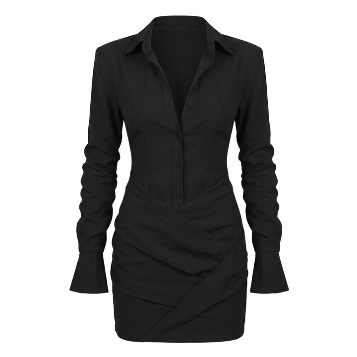 Long Sleeve Shirt Mini Dress for Friday Night Vibes and Modern Elegance Women-Vyana Collective