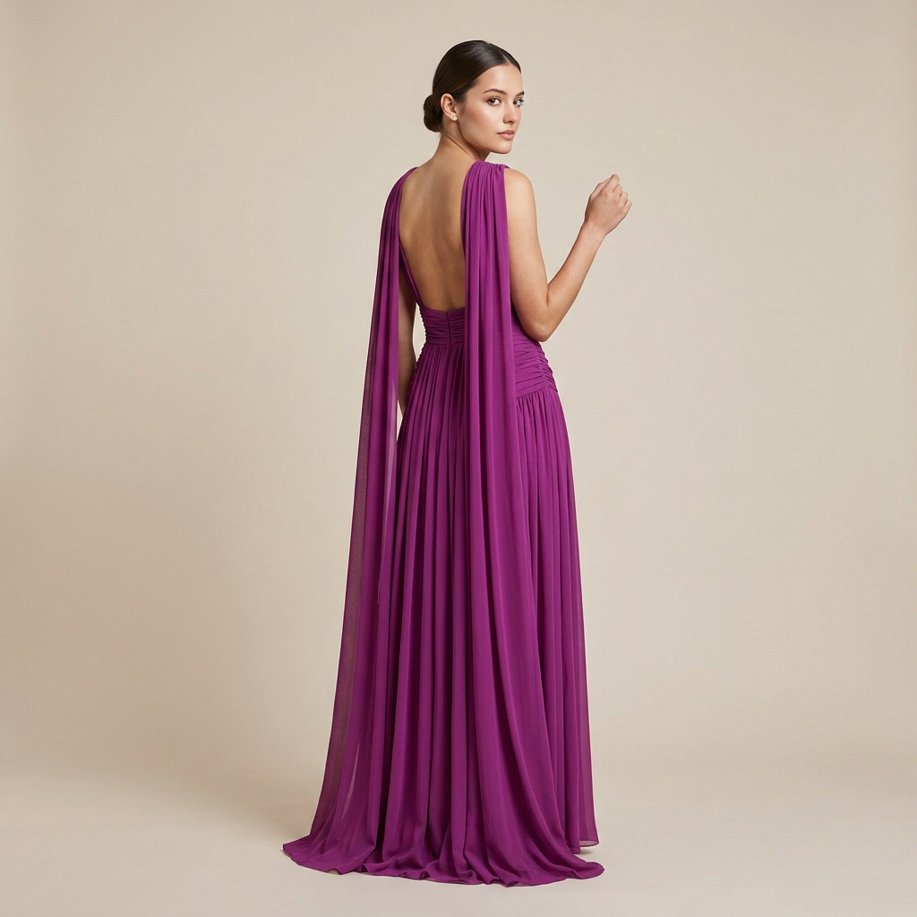 Magenta Twist Halter Keyhole Ruched Chiffon Maxi Dress-Vyana Collective