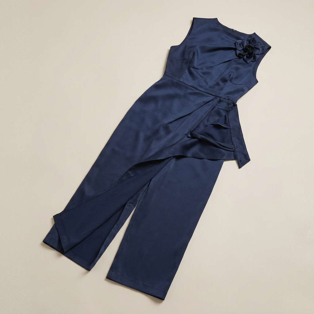 Midnight Blue Satin Floral Maxi Dress for Wedding Guests and Elegant Evenings for Women-Vyana Collective