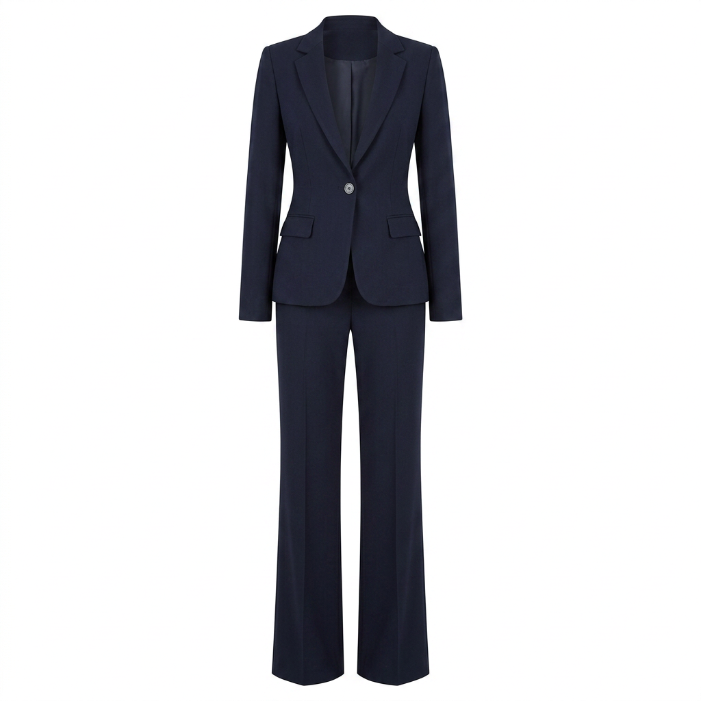 Navy Blue Tailored Blazer and Wide Leg Pants Set for Meetings Ready and Modern Office Style Women-Vyana Collective