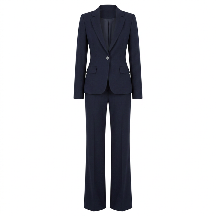 Navy Blue Tailored Blazer and Wide Leg Pants Set for Meetings Ready and Modern Office Style Women-Vyana Collective